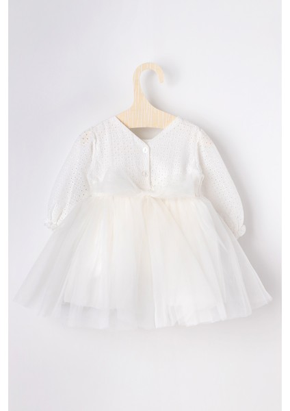 Beyaz Fisto Bluzlu Tül Etekli Kız Çocuk Elbise - Melissa