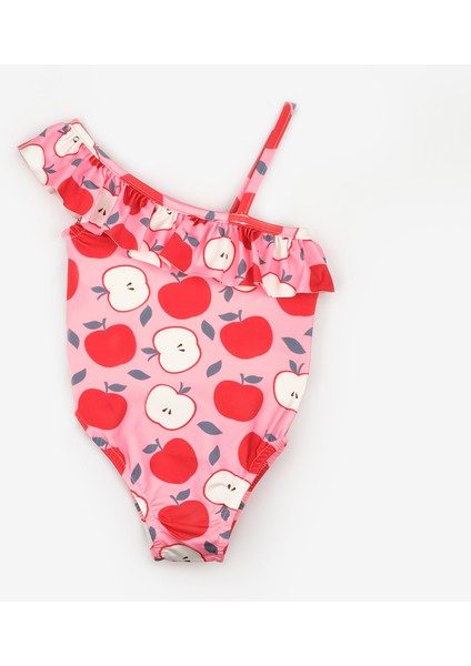 Pembe Elma Desenli Kız Çocuk Mayo