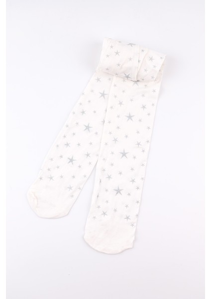 Ekru Simli Yıldızlı Kız Çocuk Muz Külotlu Çorap fırsatları