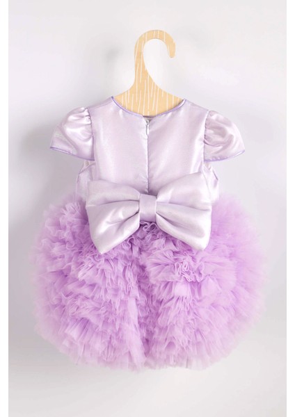 Lila Kısa Kollu Tütülü Bebek Prenses Elbise - Lina indirimleri