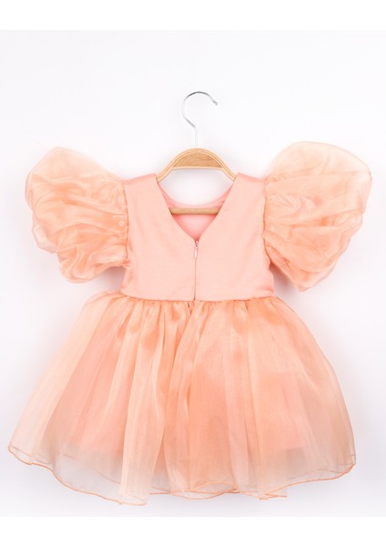 Somon Taçlı Organze Kız Çocuk Parti Elbisesi - Carlene