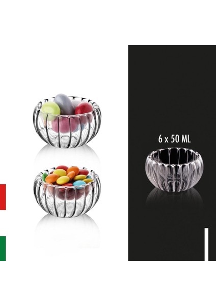 Cam Lokumluk Çerezlik Çift Cidarlı Çizgili Desenli 6'lı 50 ml