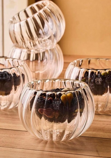 Cam Lokumluk Çerezlik Çift Cidarlı Çizgili Desenli 6'lı 50 ml