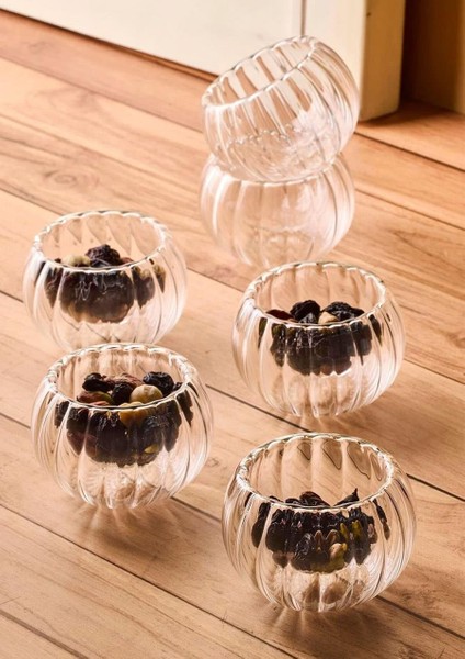 Cam Lokumluk Çerezlik Çift Cidarlı Çizgili Desenli 6'lı 50 ml