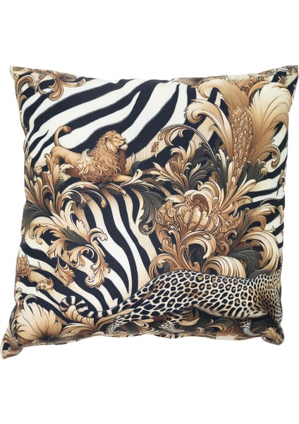 İçi Dolu Krep Örgü Üzerine Dijital Baskılı Kırlent 45x43 cm | Leopar Desenli Dekoratif Yastık