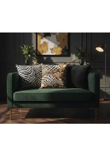 İçi Dolu Krep Örgü Üzerine Dijital Baskılı Kırlent 45x43 cm | Leopar Desenli Dekoratif Yastık fiyatları