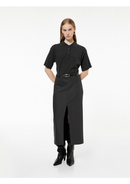 Fleto Cepli Yırtmaç Detaylı Midi Kalem Etek