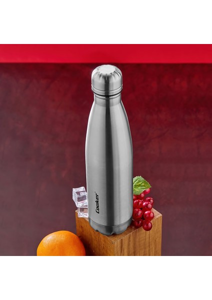 500ML Krom Şişe Termos Paslanmaz Çelik - Kaydırmaz Tpr Taban (4741)