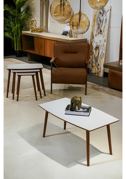 Istanbul Orta Sehpa ve 3'lü Zigon Sehpa Seti %100 Mdf Beyaz modelleri