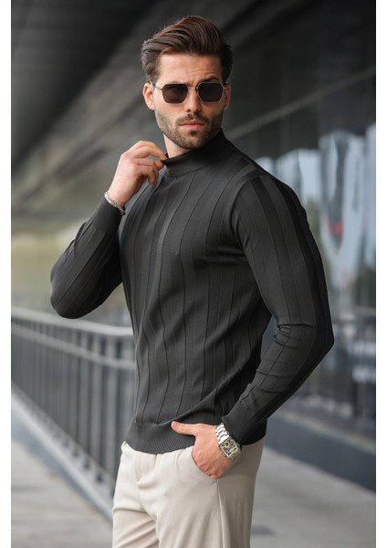 Antrasit Yarım Balıkçı Erkek Triko Kazak E7423 fırsatları