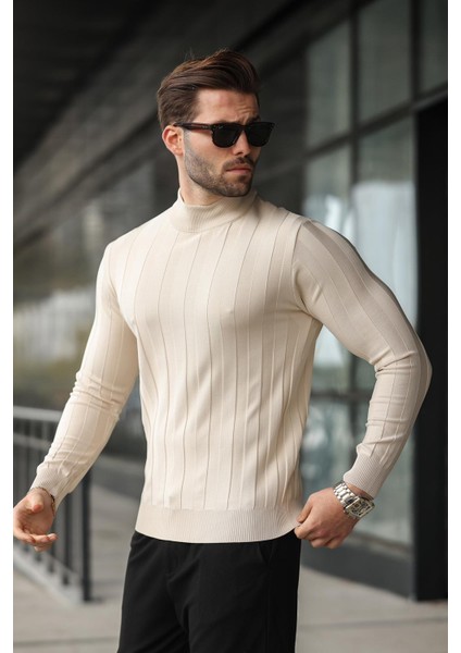 Taş Rengi Yarım Balıkçı Erkek Triko Kazak E7423 modelleri