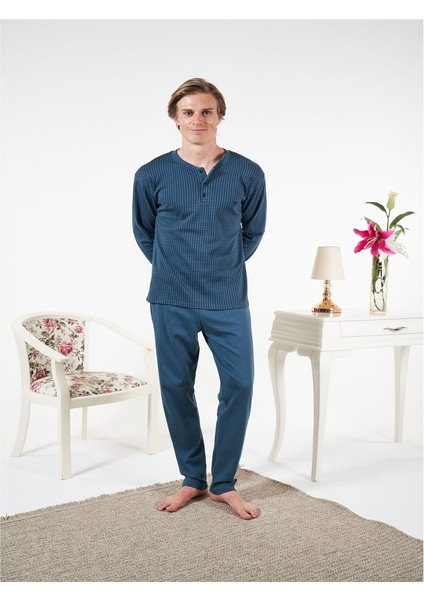 Penye Interlok Kareli Uzun Kol Erkek Pijama Takım modelleri