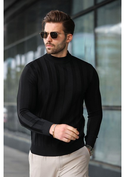 Siyah Yarım Balıkçı Erkek Triko Kazak E7423
