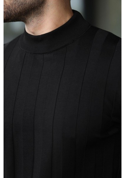 Siyah Yarım Balıkçı Erkek Triko Kazak E7423 modelleri