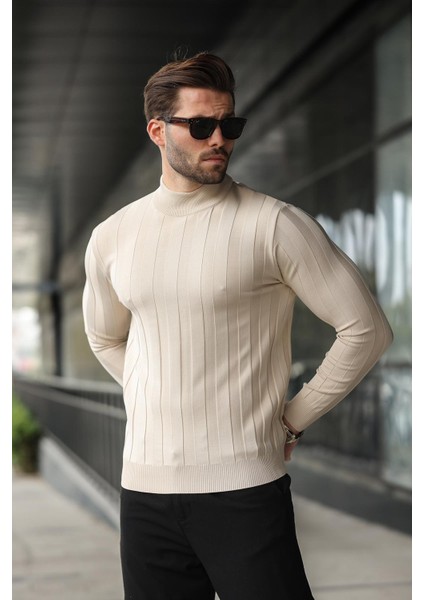 Taş Rengi Yarım Balıkçı Erkek Triko Kazak E7423