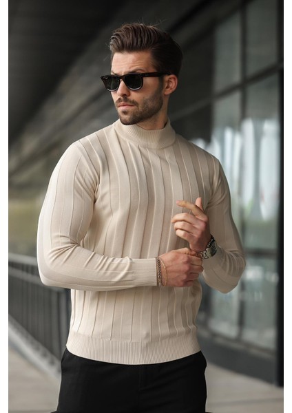 Taş Rengi Yarım Balıkçı Erkek Triko Kazak E7423 fırsatları