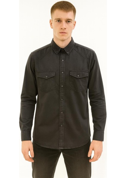 Uzun Kol Büyük Beden Erkek Kot Gömlek - 7393