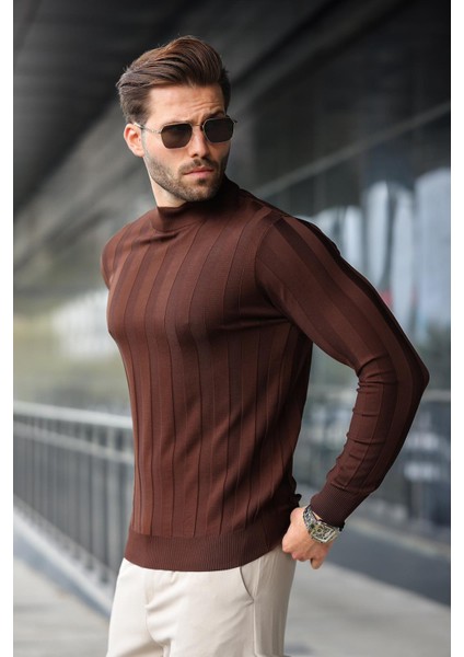 Kahverengi Yarım Balıkçı Erkek Triko Kazak E7423 fırsatları