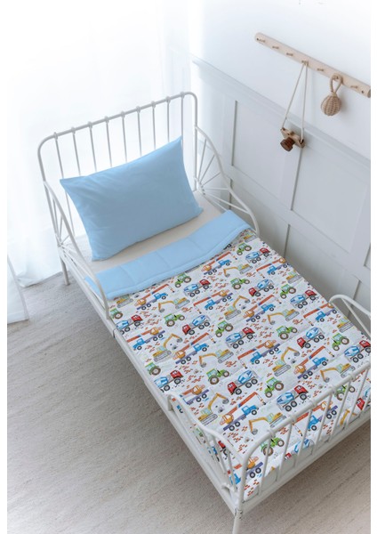 Montessori Yorgan Seti (95X195 Cm) - Iconic Serisi - Renkli Iş Makinaları