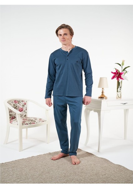 Penye Interlok Kareli Uzun Kol Erkek Pijama Takım fırsatları
