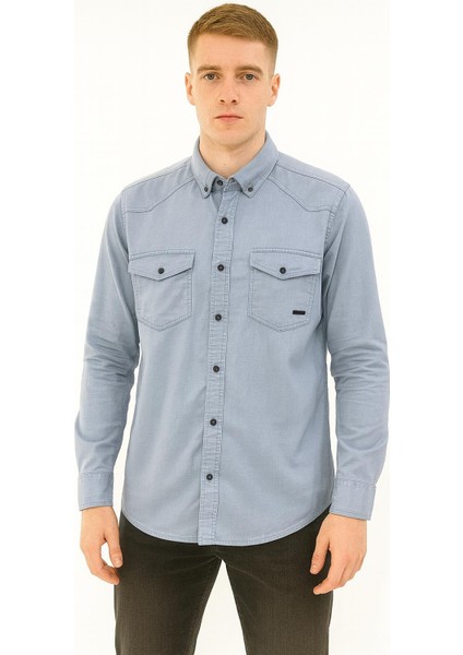 Uzun Kol Büyük Beden Erkek Kot Gömlek - 7393