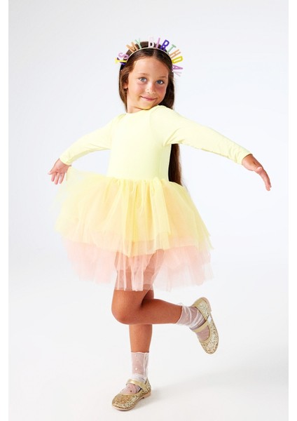 Sarı Tütü Etekli Kız Çocuk Balerin Elbise - Miranda