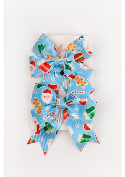 Mavi Baston Şeker Desenli 2'li Kız Çocuk Fiyonk Klips Toka