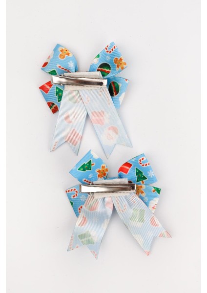 Mavi Baston Şeker Desenli 2'li Kız Çocuk Fiyonk Klips Toka