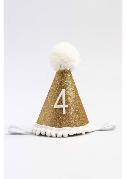 Ekru 4 Yaş Ponponlu Huni Doğum Günü Tacı modelleri