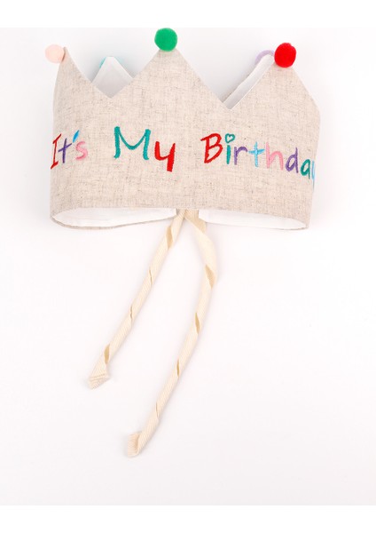 Bej Ponponlu Its My Birthday Yazılı Saç Bandı