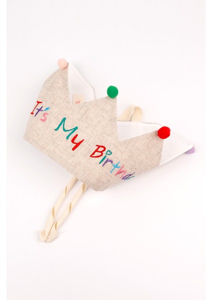 Bej Ponponlu Its My Birthday Yazılı Saç Bandı