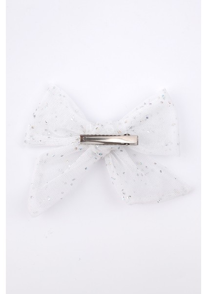 Ekru Simli Tül Fiyonk Kız Çocuk Klips Toka