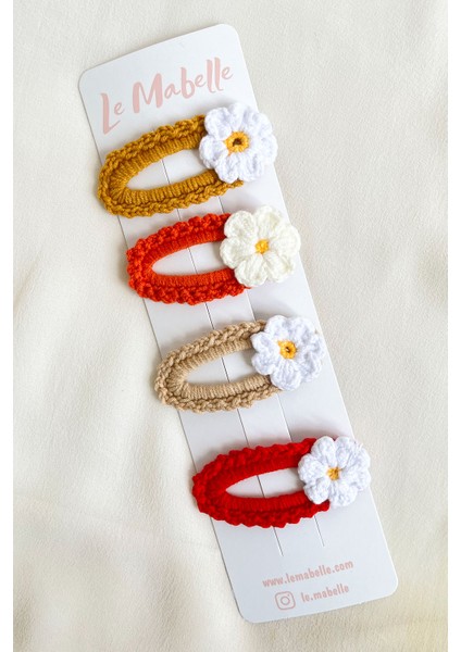 Çok Renkli Toprak Örgü Çiçek 4'lü Çıtçıt Toka Set indirimleri