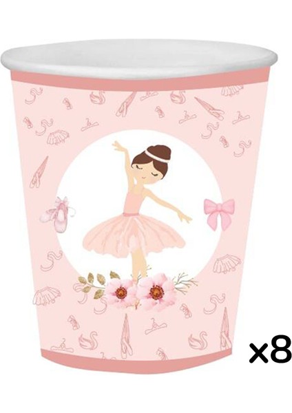 Pembe Balerin Temalı 8'li Bardak Tabak Set