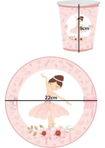 Pembe Balerin Temalı 8'li Bardak Tabak Set