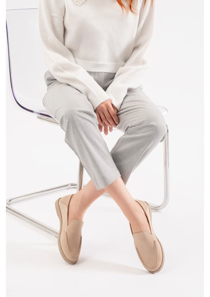 Olyne Bej Süet Deri Kadın Loafer fiyatları