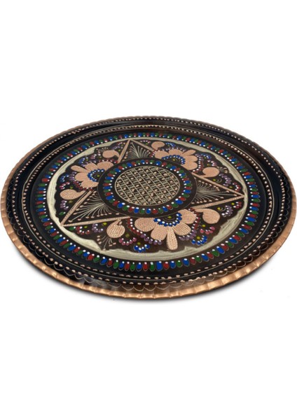 Kahve Fincanı 6 Kişilik Işlemeli Set Bakır Yuvarlak Tepsili fiyatları