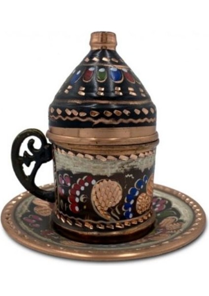 Kahve Fincanı 6 Kişilik Işlemeli Set Bakır Yuvarlak Tepsili indirimleri