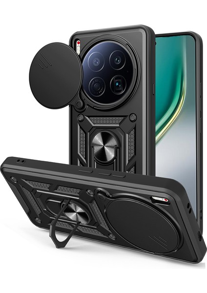 Tecno Camon 40 Premier 5g Kılıf Magnetik Standlı Kamera Korumalı Zore Sürgülü Vega Kapak-Siyah