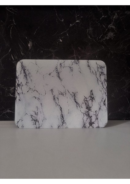 30X40CM - Buzlu Cam, Beyaz Mermer, Kesme Tahtası - Sunumluk