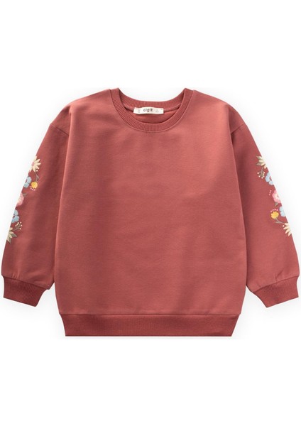 Kol Nakışlı Sweatshirt 2-12 Yaş Gül Kurusu