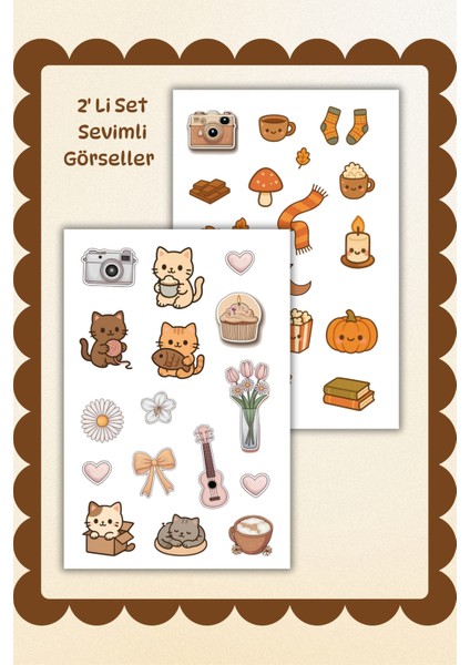 2'li Sticker Set Sevimli Görseller/telefon/ajanda/defter/matara/telefon