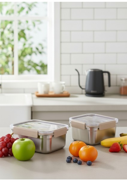 Locknlock Paslanmaz Çelik Fırın Saklama Kabı 2’li Set ( Kilitli Kapaklı ) 1,3lt+1,5lt