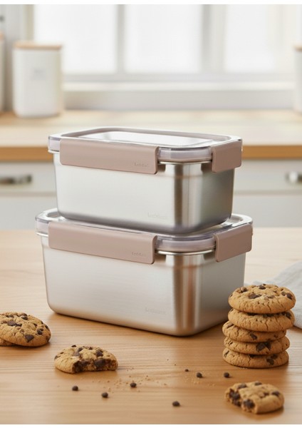 Locknlock Paslanmaz Çelik Fırın Saklama Kabı 2’li Set ( Kilitli Kapaklı ) 1,3lt+1,5lt fiyatları