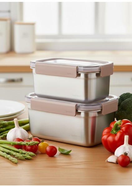 Locknlock Paslanmaz Çelik Fırın Saklama Kabı 2’li Set ( Kilitli Kapaklı ) 1,3lt+1,5lt modelleri