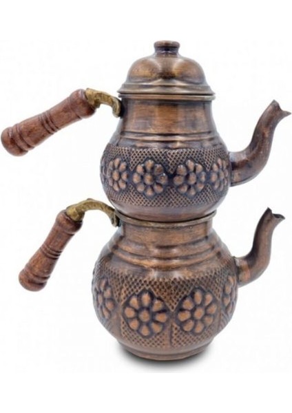 Çaydanlık Bakır Küçük Boy Eskitme Papatya Model