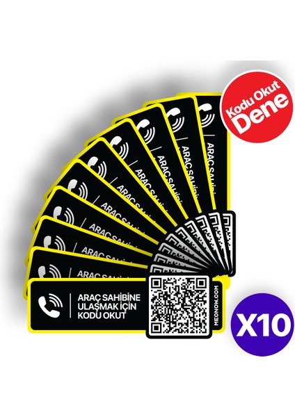 10'lu Paket Karekodlu Araç Numaratörü - Araç Içi Park Telefon Numarası - Akıllı Araç Etiketi (Yatay Versiyon)
