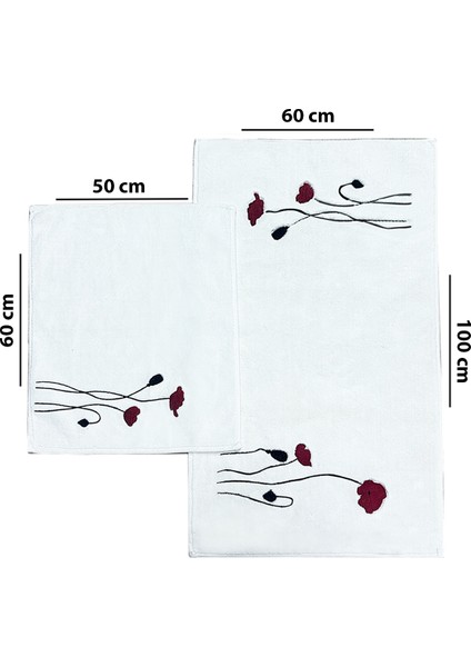 Vallmo Ekru 2li Gül Nakışlı Pamuklu Banyo Paspası modelleri