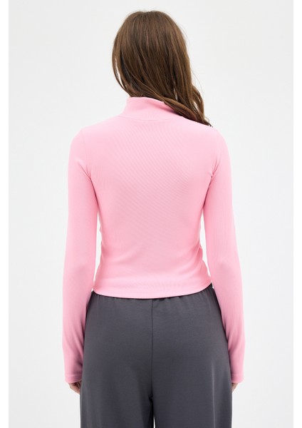 Şeker Pembe Yarım Balıkçı Yaka Fermuarlı Body 2447