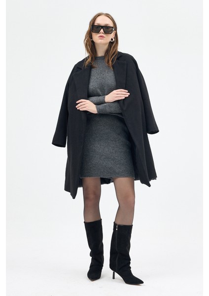 Antrasit Bisiklet Yaka Triko Kazak Etek Takımı 2294